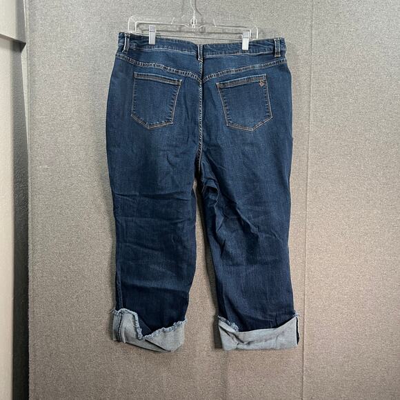Susan Graver Stretch Denim Girlfriend Jean with Cuff Deep Indigo, Plus Petite 18 - Picture 2 of 10